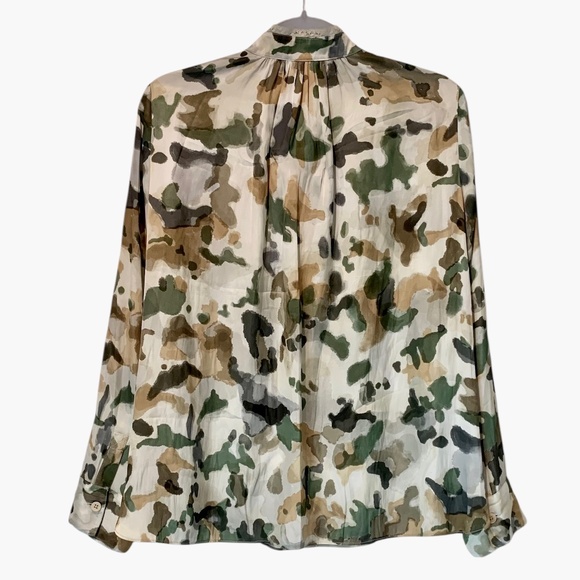 Zadig & Voltaire Tink Camou Blouse V-Neck Lace Trim Green Camo Top Medium M - Picture 6 of 8